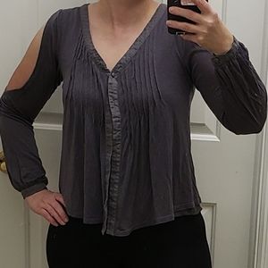Pure Sugar Woman's Long Sleeve Gray Shirt S/M Open Sleeves